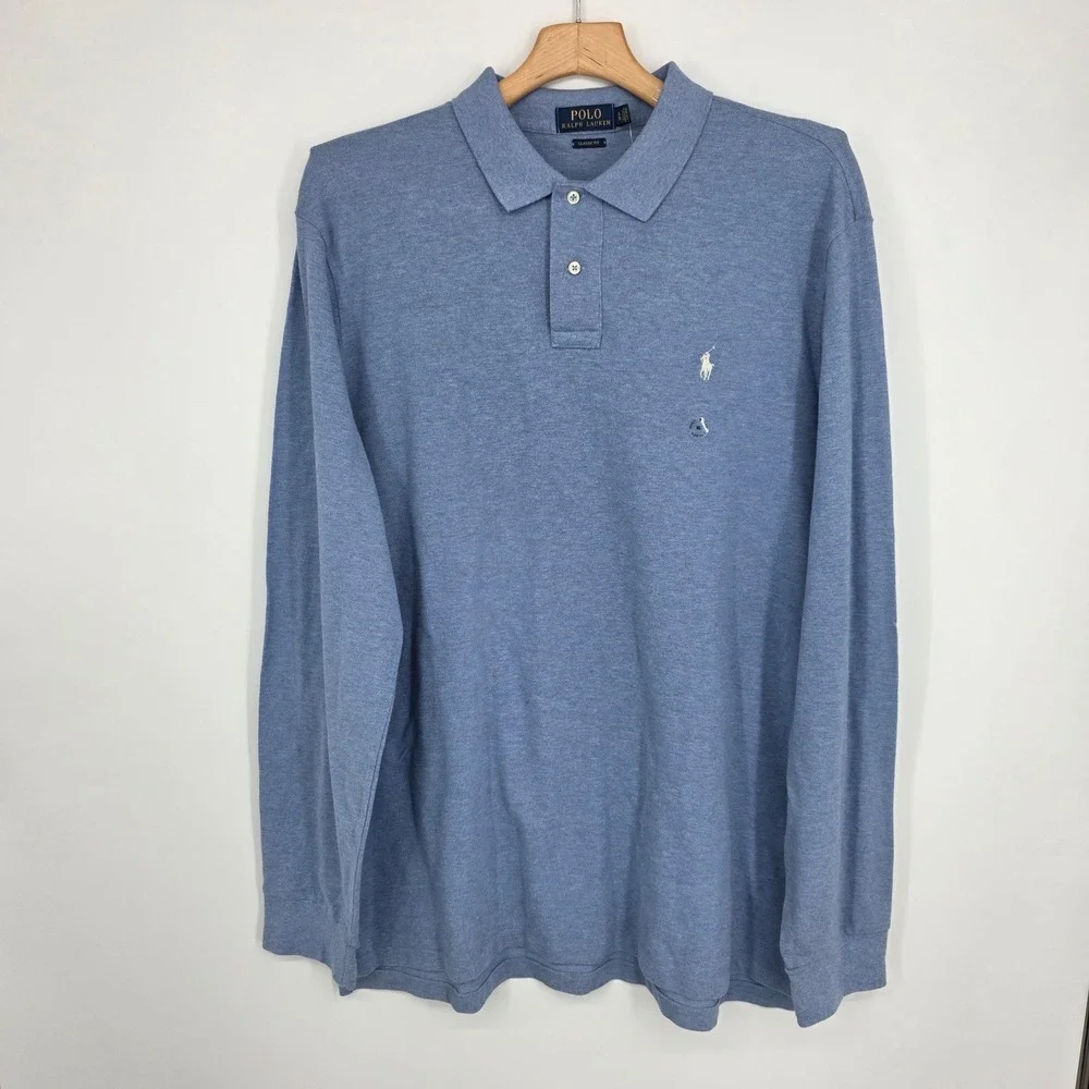 Polo Ralph Lauren Mens Long Sleeve Polo Shirt Classic Fit Light Blue XL NWT